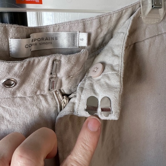 Linen light tan pants either cuffed bottom hem - Picture 2 of 7